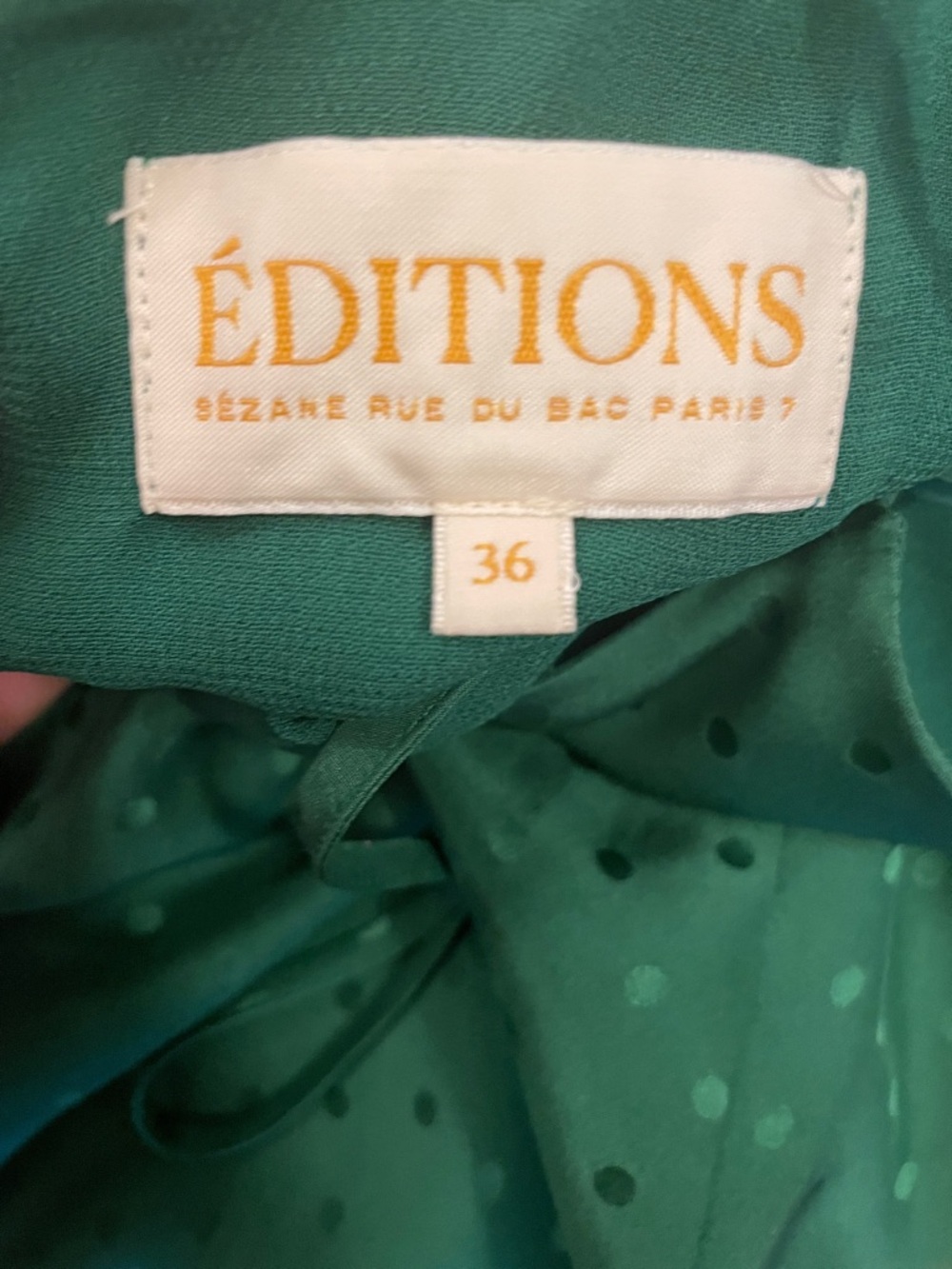 Sezane Emerald Green Polka Dot Jacquard 100% Silk Strappy Dress size 36 - Picture 3 of 5